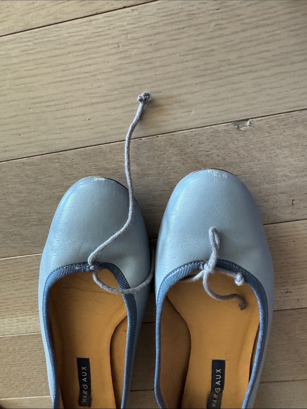 Margaux Powder Blue Leather Ballet Flats with Knotted Tie - Picture 3 of 3